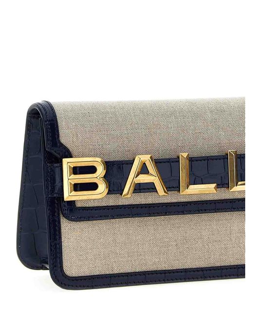 Bally Gray Logo Leather Canvas Crossbody Bag