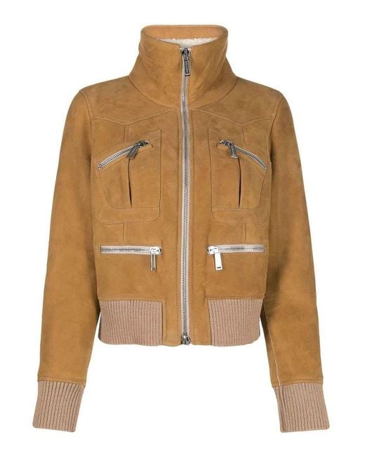 DSquared² Natural Ribbed-Detail Zipped-Up Bomber Jacket