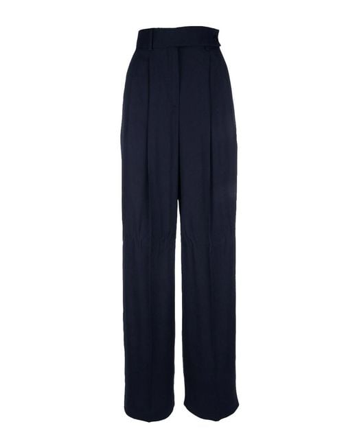 Alberta Ferretti Blue Wide Satin Trousers