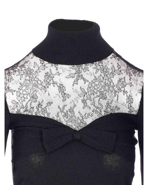 Valentino Garavani Black Wool Lace Detail Sweater