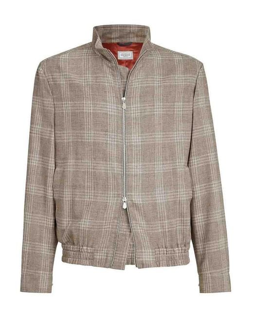 Brunello Cucinelli Brown Bomber Jacket for men