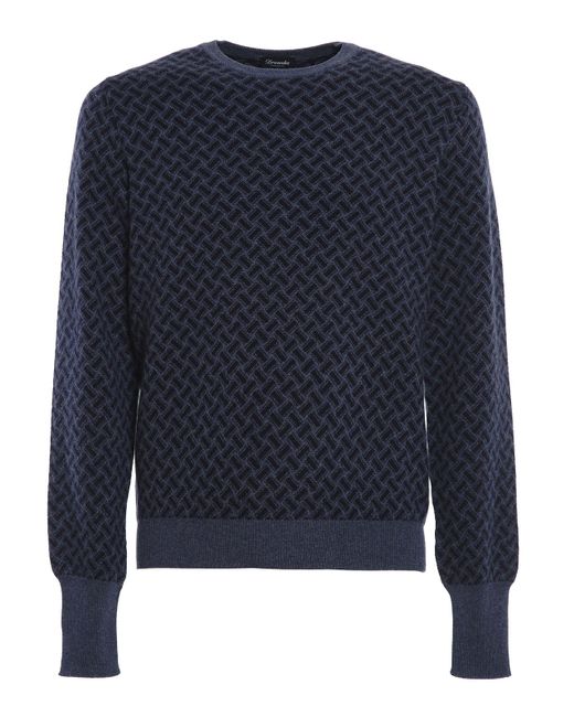 Drumohr Blue Biscuit Pattern Cashmere Jumper for men