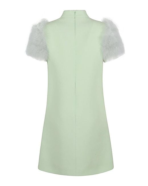 Valentino Garavani Green Feathered Wool And Silk Dress
