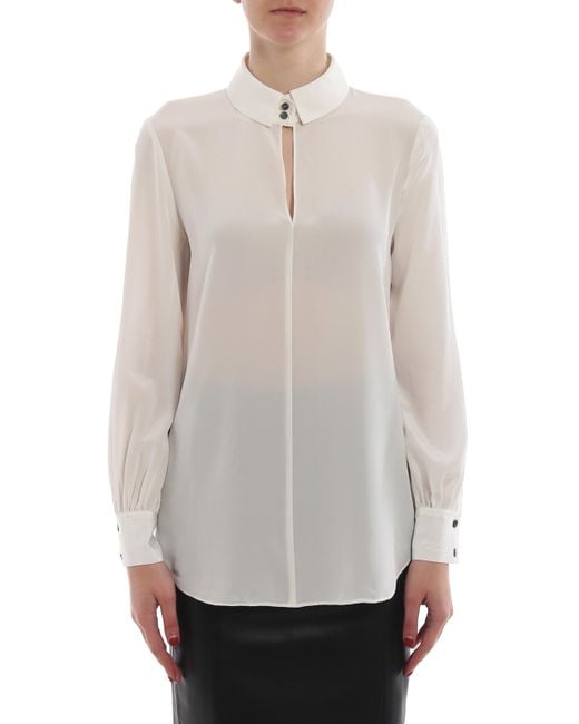 Karl Lagerfeld White Keyhole Silk Shirt
