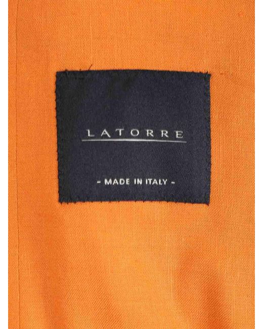 Sartoria Latorre Orange Single-Breasted Linen Blend Blazer