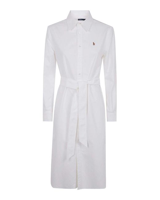 Polo Ralph Lauren White N Cory Long Sleeve Day Dress