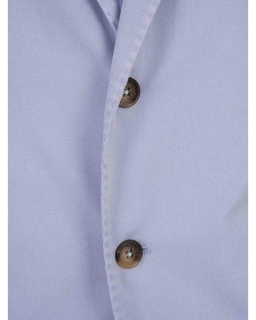 RUSSO CAPRI Blue Oxford Cotton Blazer for men