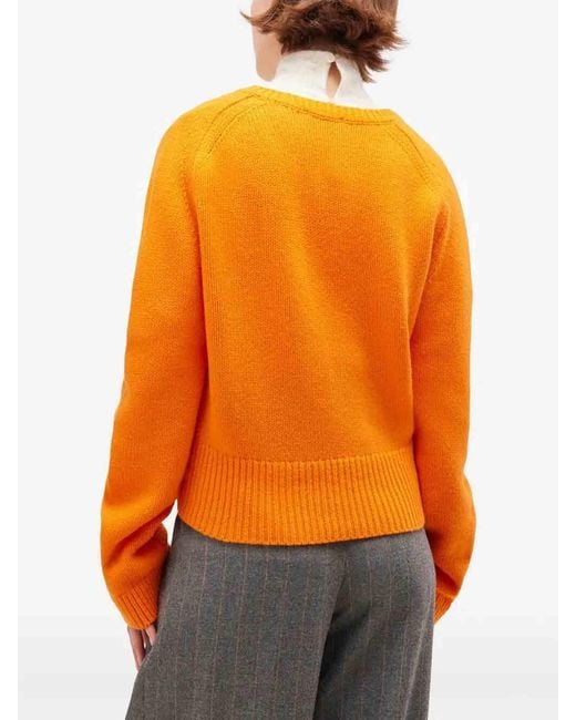 Ganni Orange Chunky Cashmere Deep V-Neck