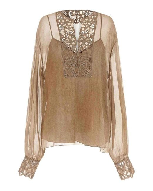 Ermanno Scervino Natural Floral Carving Blouse