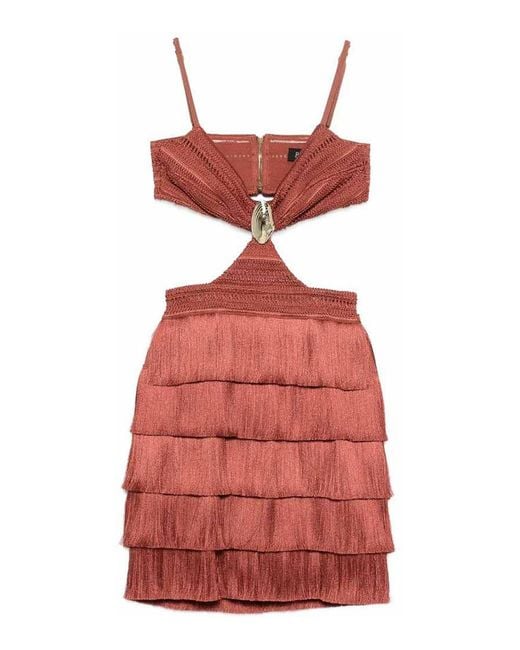 PATBO Red Amethyst Fringe Mini Dress