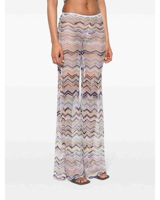 Missoni Gray Flared Pants In Zigzag Crochet With Lurex