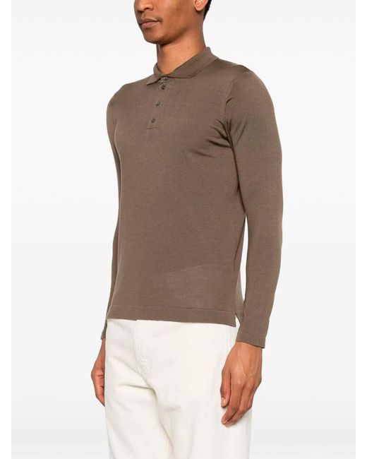 Drumohr Brown Long Sleeve Polo for men