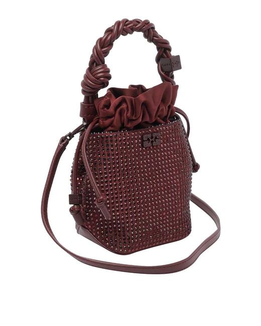 Ganni Red Mini Strass Bou Bucket Pouch