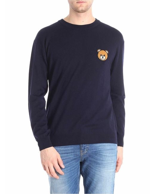 Moschino Blue Crewneck Teddy Bear Pullover for men