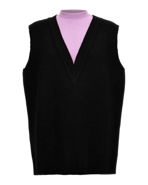 Jil Sander Black Contrast Fleece-Inserted Wool Blend Knit Vest for men