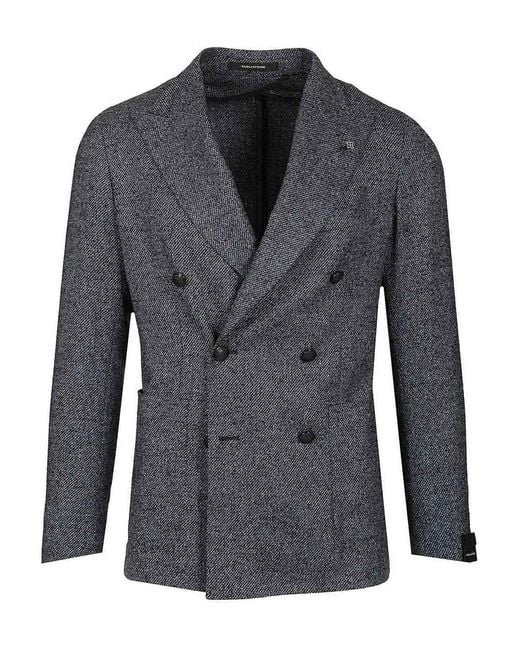 Tagliatore Black Double-Breasted Wool And Silk Blazer for men