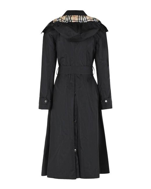 Burberry Black Long Car Coat With Nylon Hood