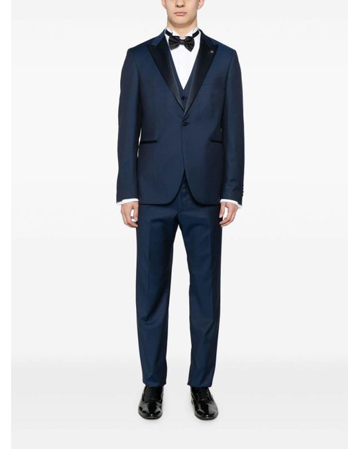 Tagliatore Blue Suit With Vest Jacket And Trousers for men