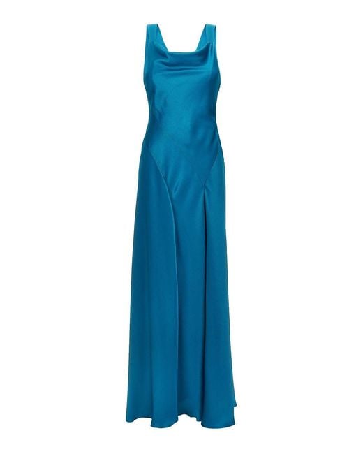 Alberta Ferretti Blue Back Cut-Out Satin Maxi Dress