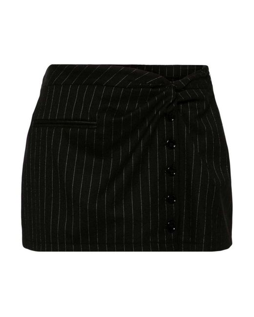 Courreges Black Twist Snaps Pinstriped Mini Skirt