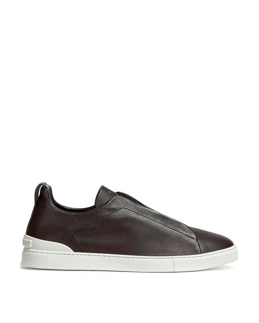 Zegna Brown Triple Stitch Low-top Sneakers for men