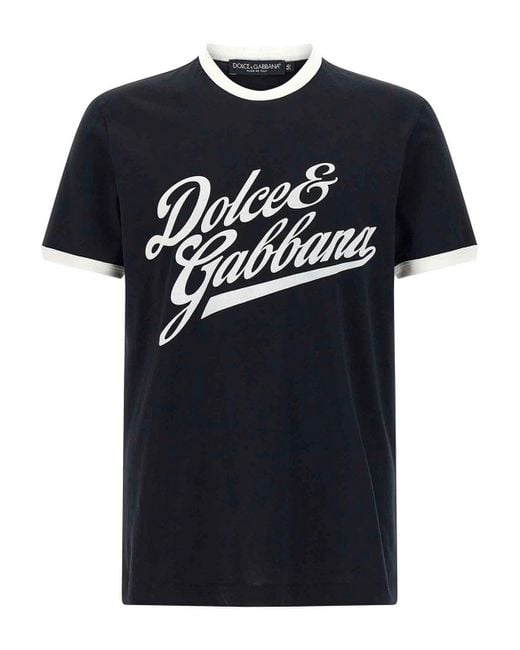 Dolce & Gabbana Black T-Shirt With A Logo And Velvet Finish for men
