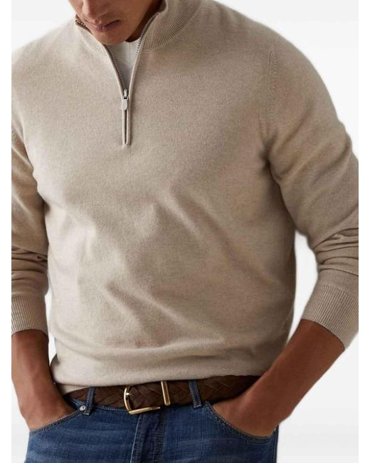 Brunello Cucinelli White Zip Sweater for men