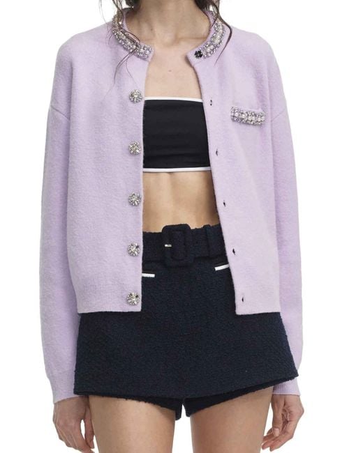 Self-Portrait Purple Cardigan With Crystal Finishes