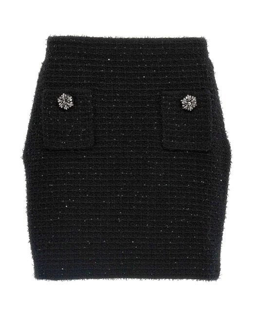 Self-Portrait Black Textured Knit Mini Skirt