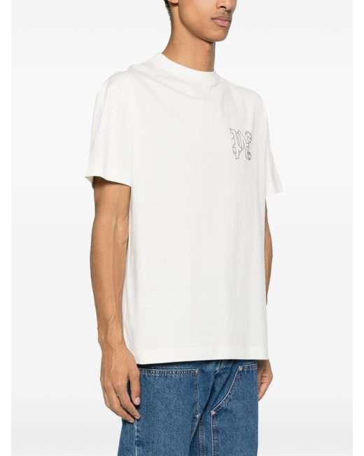 Palm Angels White Cream Logo Print T-shirt for men