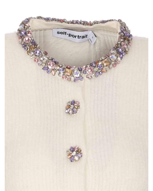 Self-Portrait White Embellished Trim Cardigan