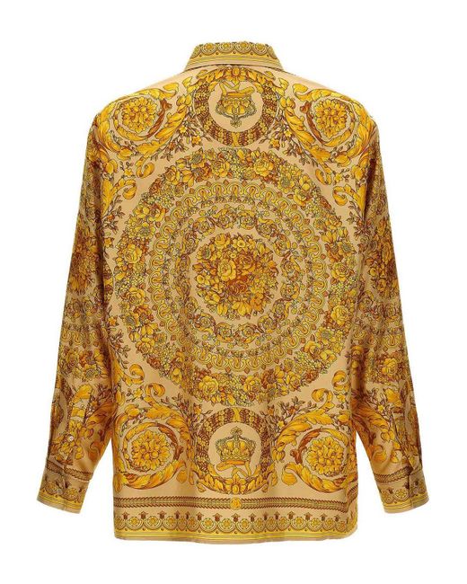 Versace Yellow Barocco Print Silk Shirt for men