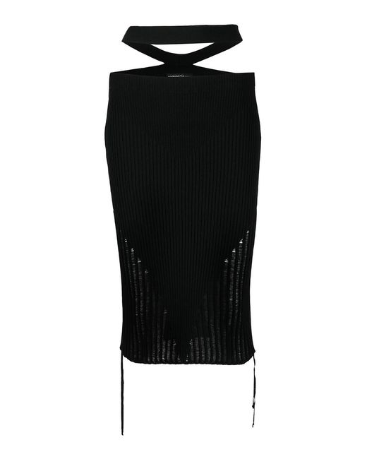 ANDREADAMO Black Ribbed Knit Low Waist Midi Skirt