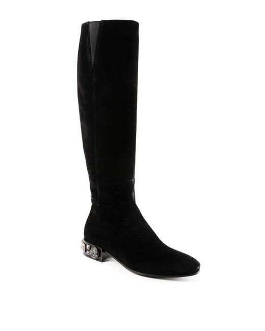 Dolce & Gabbana Black Studded Heel Suede Boots