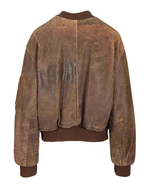 DFOUR® Brown Leather Bomber Jacket