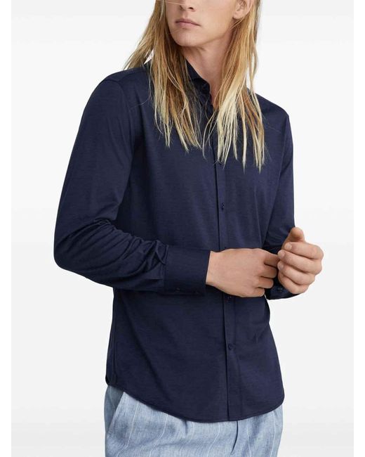 Brunello Cucinelli Blue Shirt With Spread Collar for men