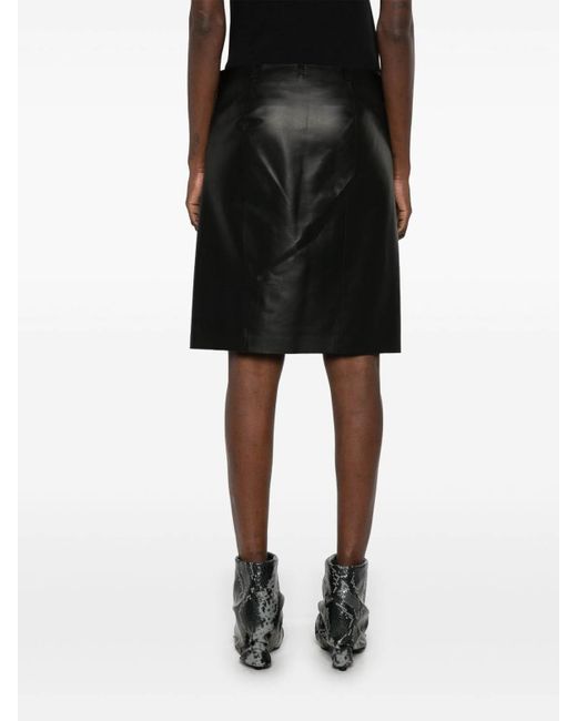The Attico Black Leather Skirt With Front Slits