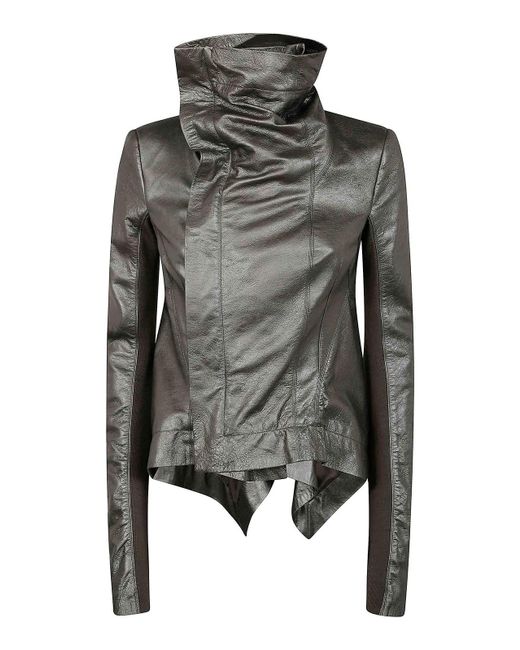 Rick Owens Gray Leather Naska Biker Jacket
