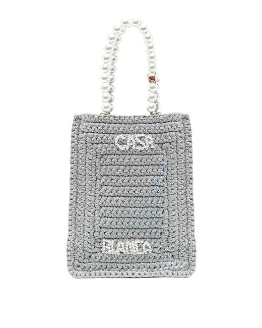 Casablanca White Pearl Mini Crochet Shopping Bag