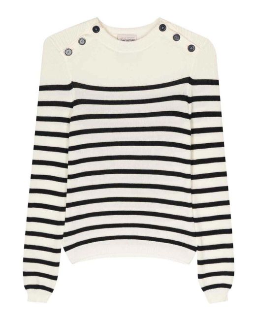 Semicouture White Brenda Striped Cotton Sweater