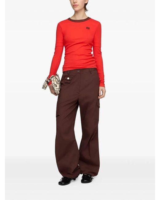 Ganni Brown Stretch Cotton Pocket Cargo Pants