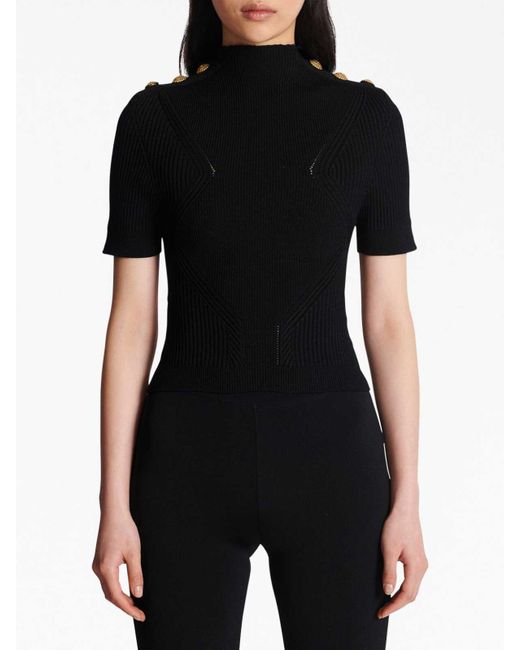 Balmain Black Gold Embossed Buttons Knitted Top