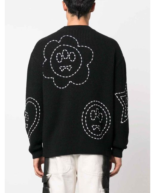 Barrow Black Floral-embroidery Knitted Jumper
