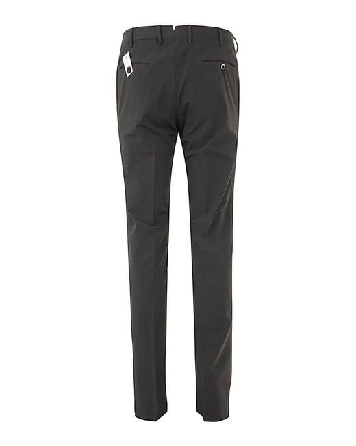 PT Torino Gray Flat Front Trousers With Diagonal Pockets for men