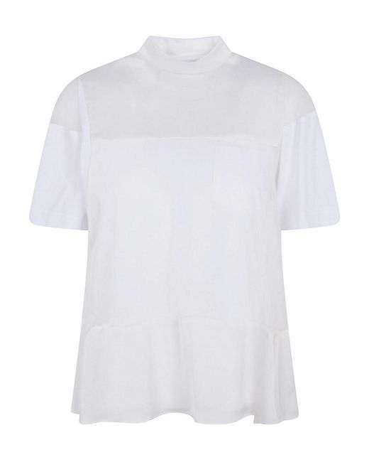 Sacai White Satin X Cotton Jersey T-Shirt