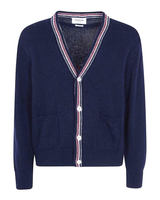 Thom Browne Blue Hector Jersey Intarsia V Neck Cardigan for men