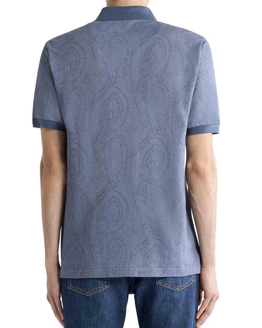 Etro Blue Cotton Polo Shirt With Arnica Pattern for men
