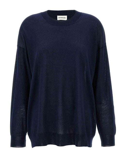 P.A.R.O.S.H. Blue Lightweight Wool Blend Crew-Neck Sweater