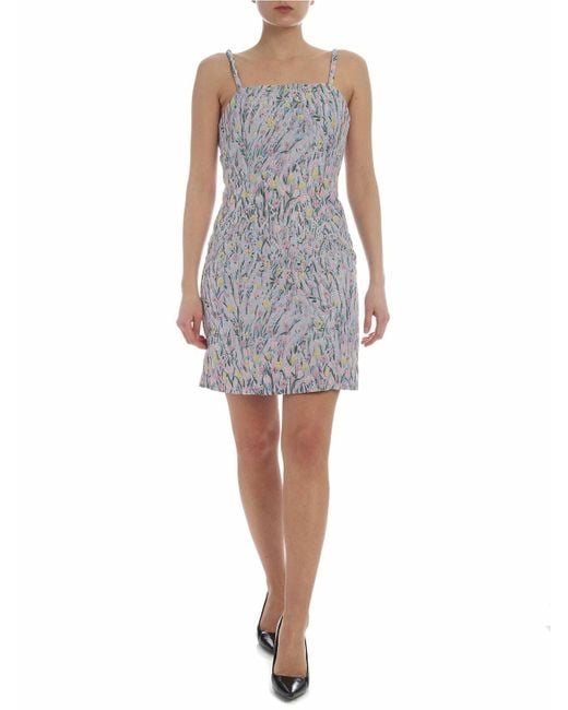 Vivetta Gray Cento Sheath Dress With Embroidered Flowers