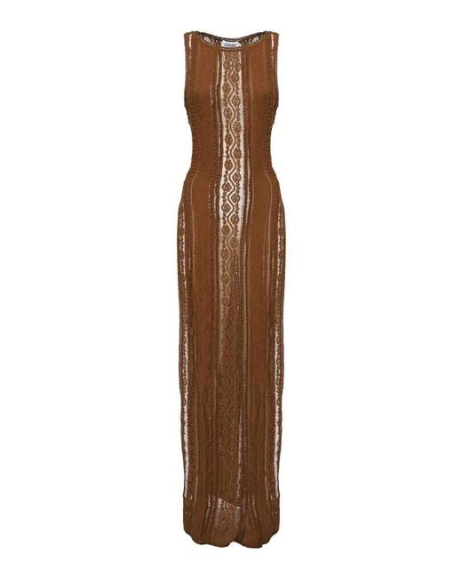 Charo Ruiz Brown Lace-Panelled Sleeveless Dress